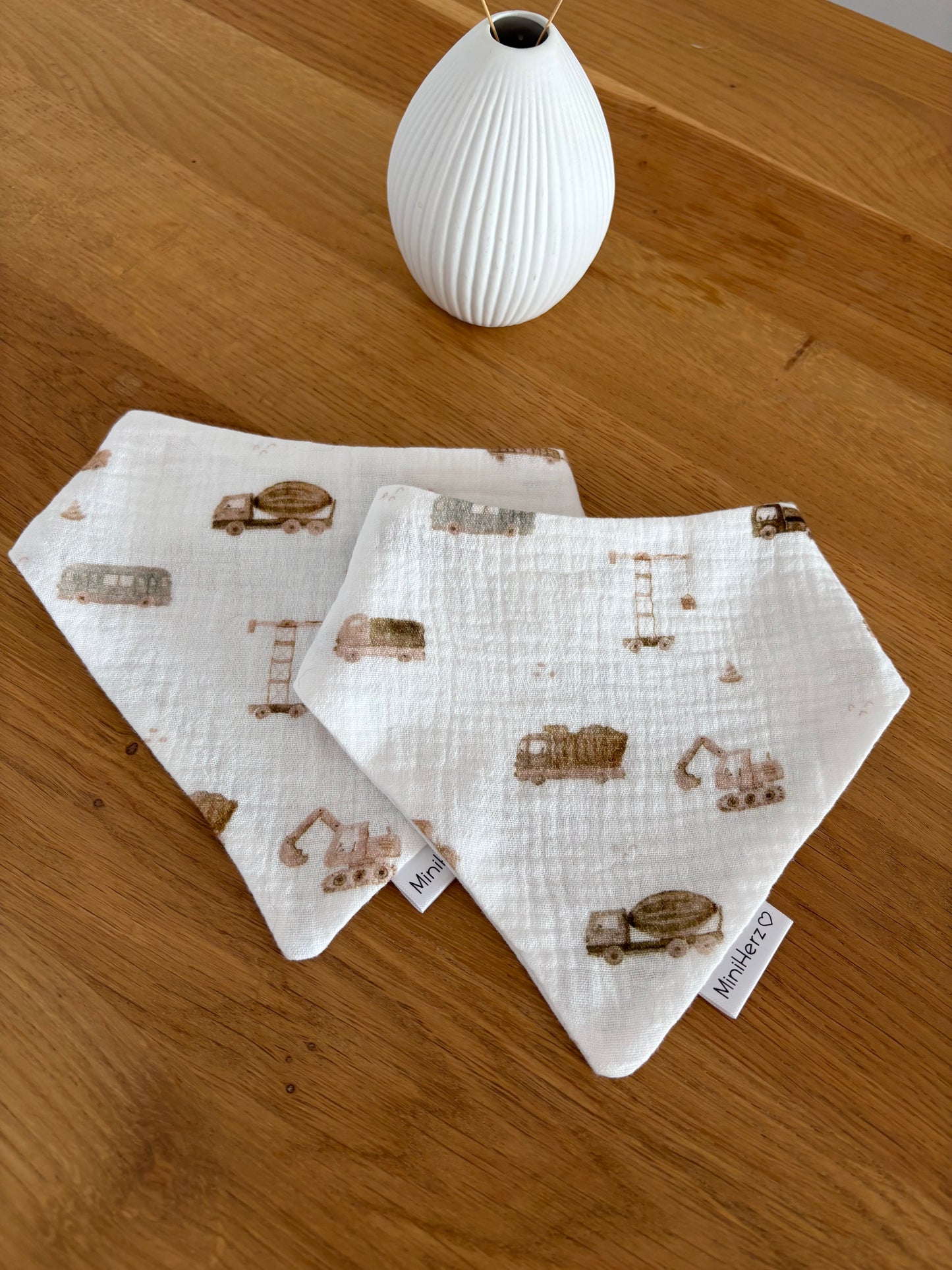 Baby Musselin Halstuch | Lätzchen 0-12 Monate | Druckknopf | Baufahrzeuge