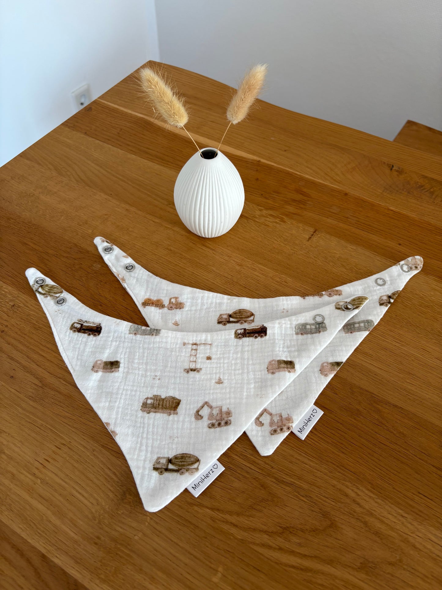 Baby Musselin Halstuch | Lätzchen 0-12 Monate | Druckknopf | Baufahrzeuge