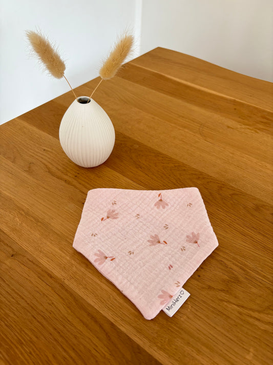 Baby Musselin Halstuch | Lätzchen 0-12 Monate | Druckknopf | Blume Rosa