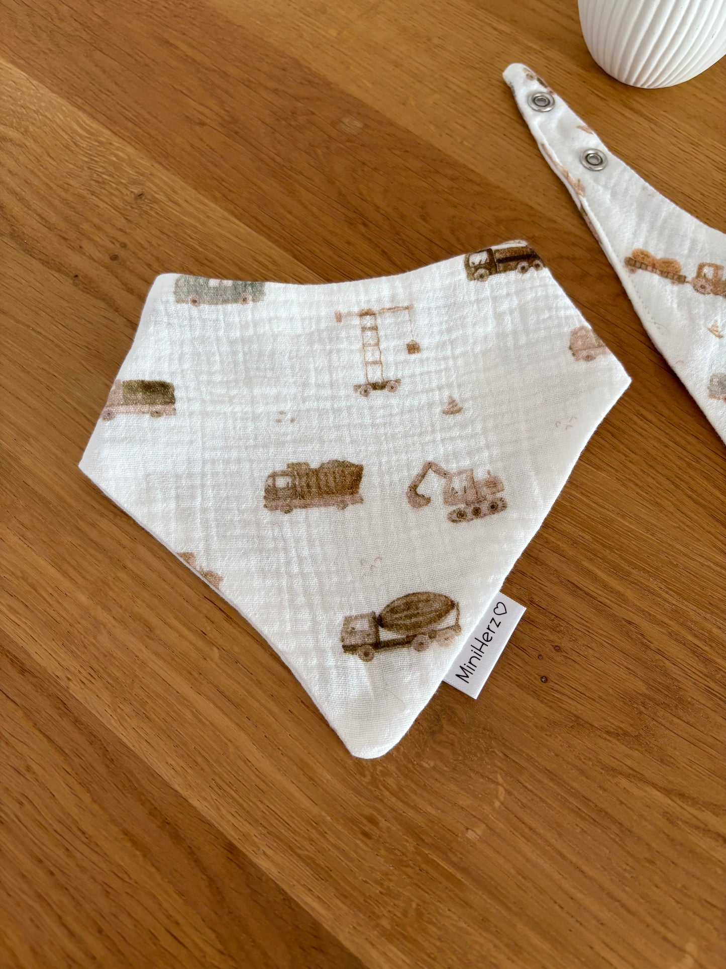 Baby Musselin Halstuch | Lätzchen 0-12 Monate | Druckknopf | Baufahrzeuge