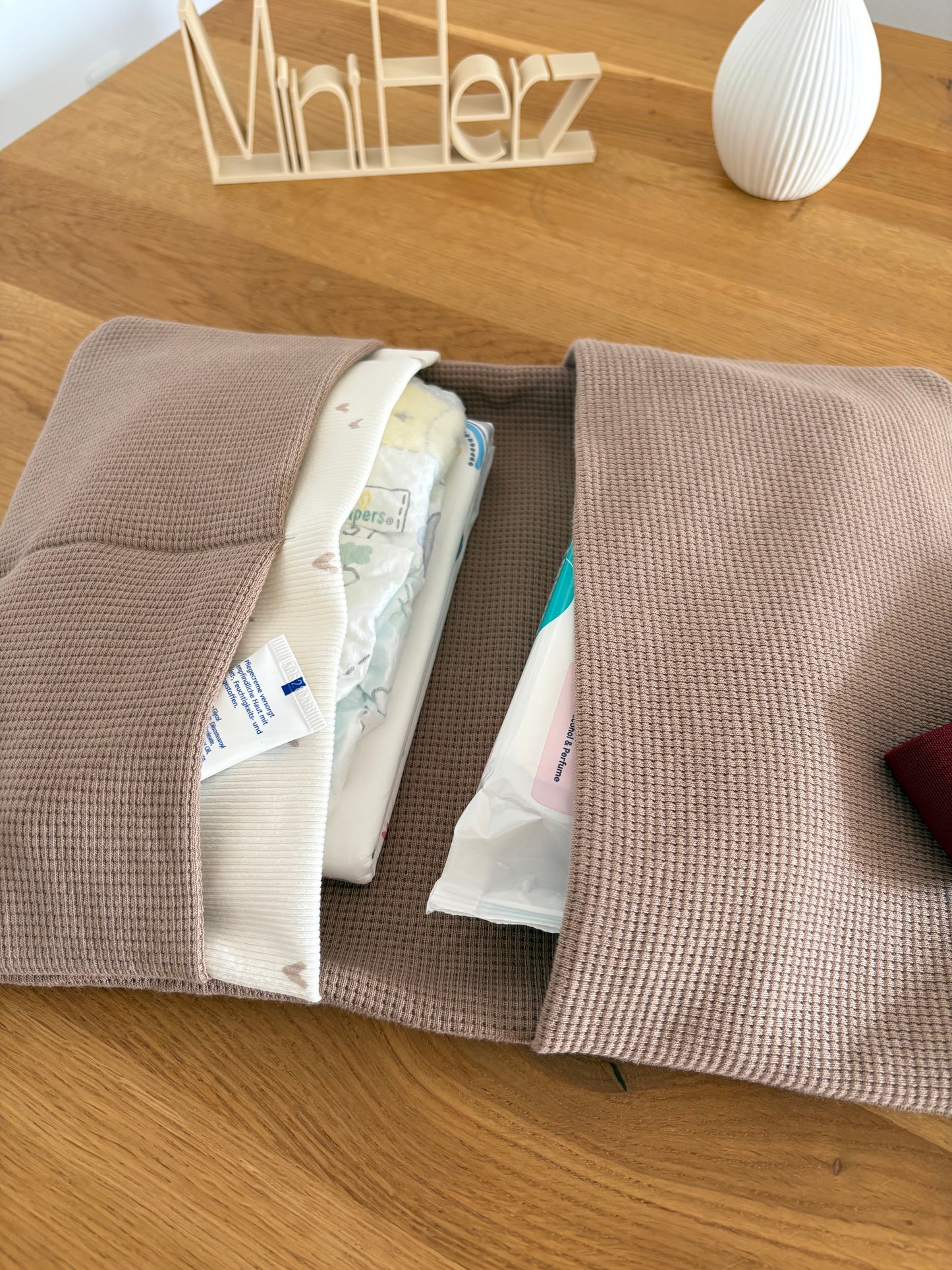 Windeltasche Taupe | Herz | Bordeaux