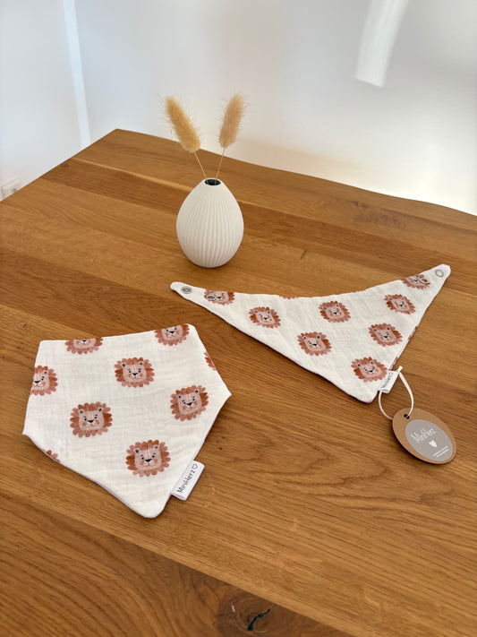 Baby Musselin Halstuch | Lätzchen 0-12 Monate | Druckknopf | Löwenkopf