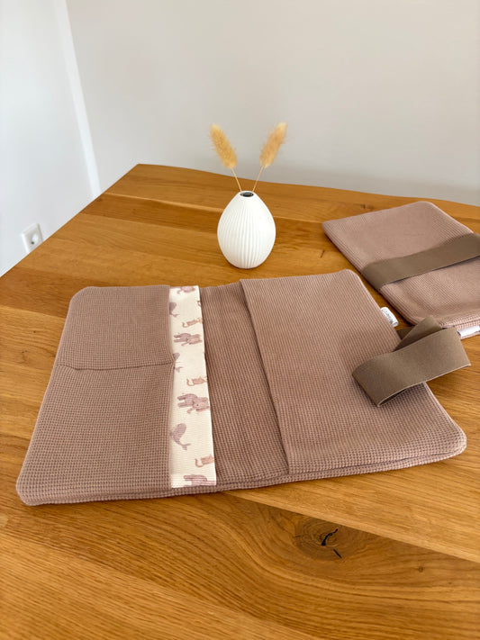 Windeltasche | Taupe | Tierkinder einseitig | Hellbraun