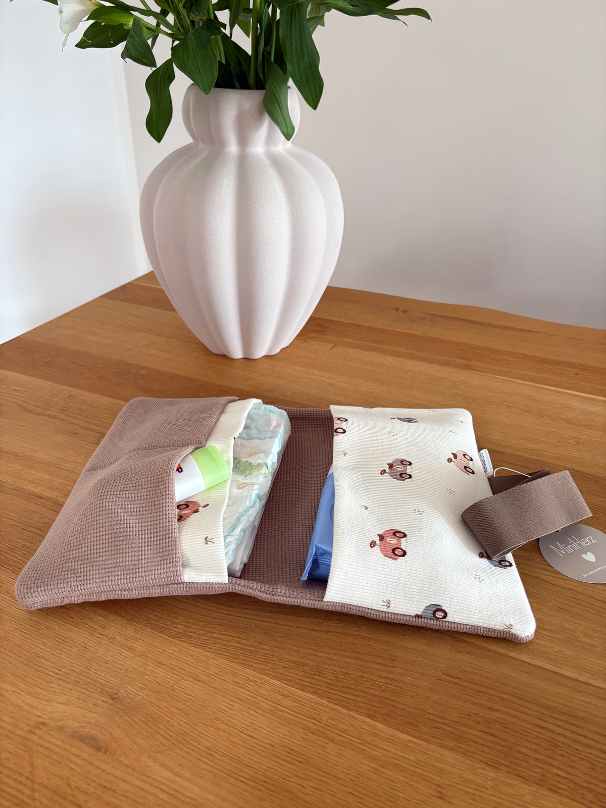 Windeltasche Taupe | Spielzeugautos | Hellbraun
