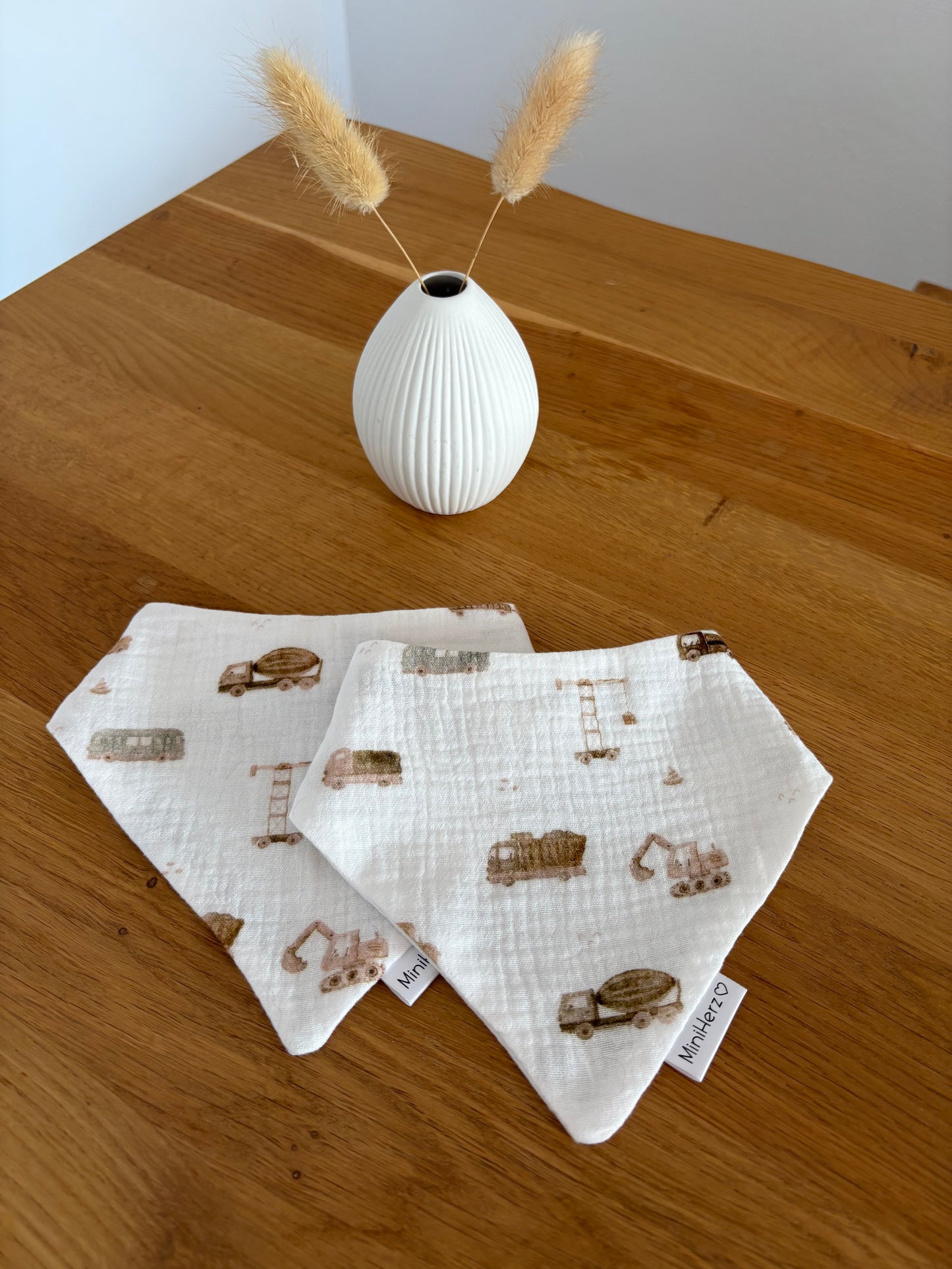 Baby Musselin Halstuch | Lätzchen 0-12 Monate | Druckknopf | Baufahrzeuge