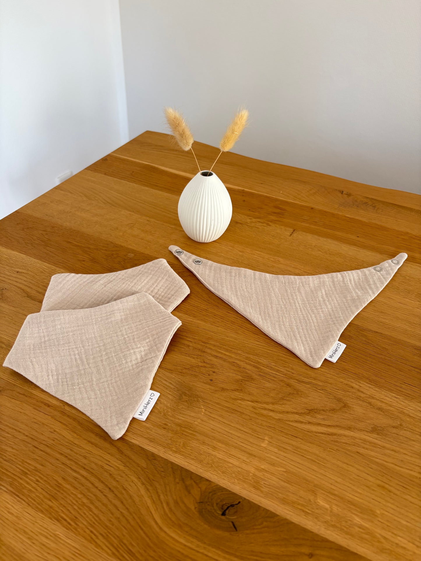 Baby Musselin Halstuch | Lätzchen 0-12 Monate | Druckknopf | Beige