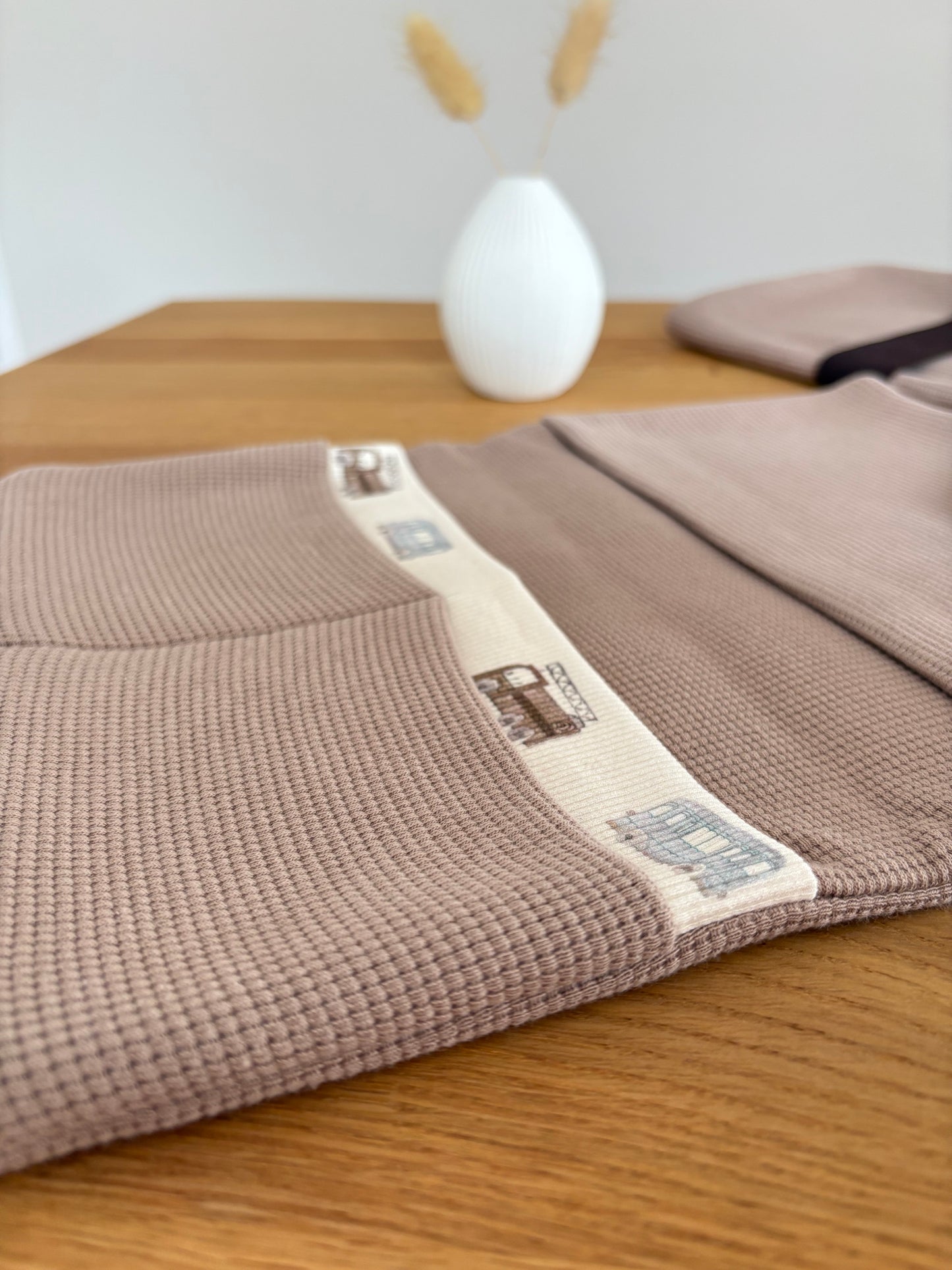 Windeltasche | Taupe | Baufahrzeuge einseitig | Dunkelbraun