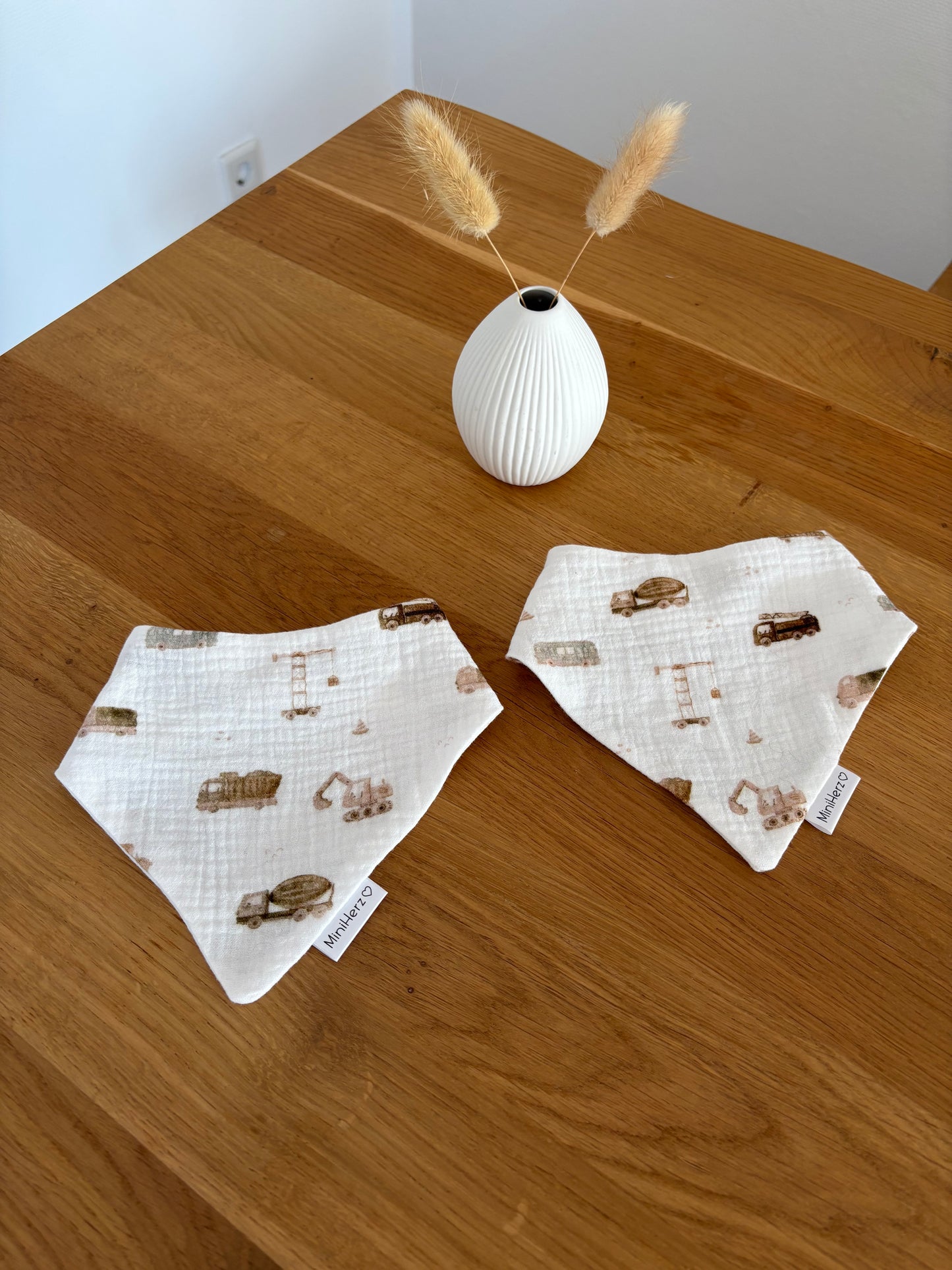 Baby Musselin Halstuch | Lätzchen 0-12 Monate | Druckknopf | Baufahrzeuge