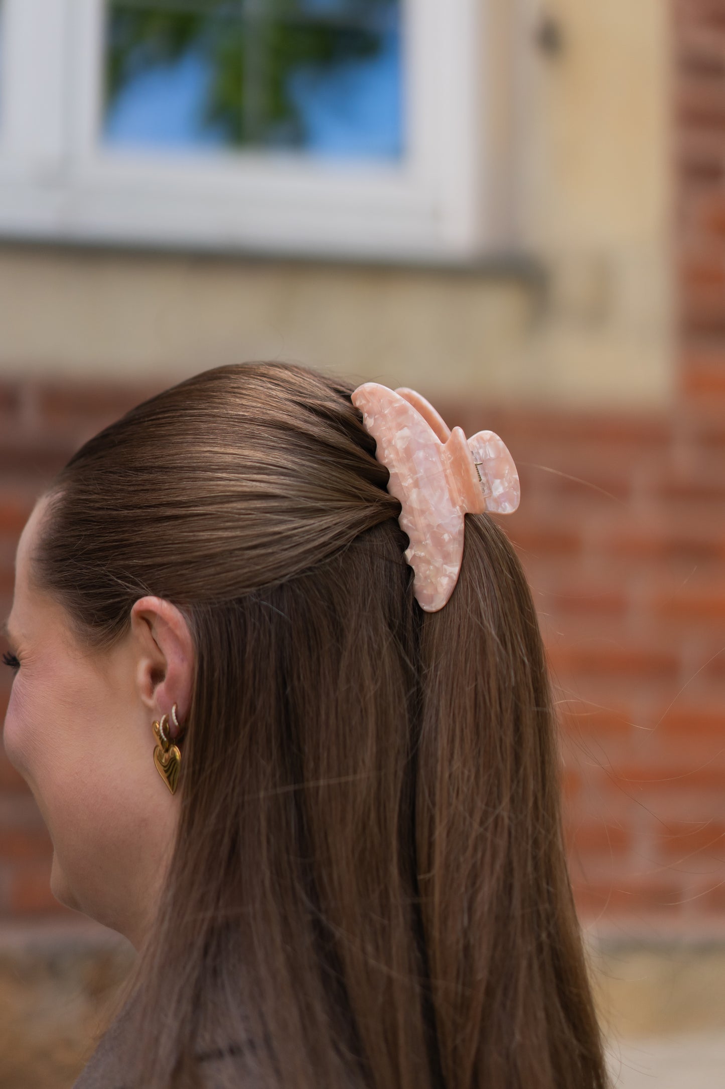 Marmorierte Haarspange in Peach Groß | Eleganter Halt mit Stil